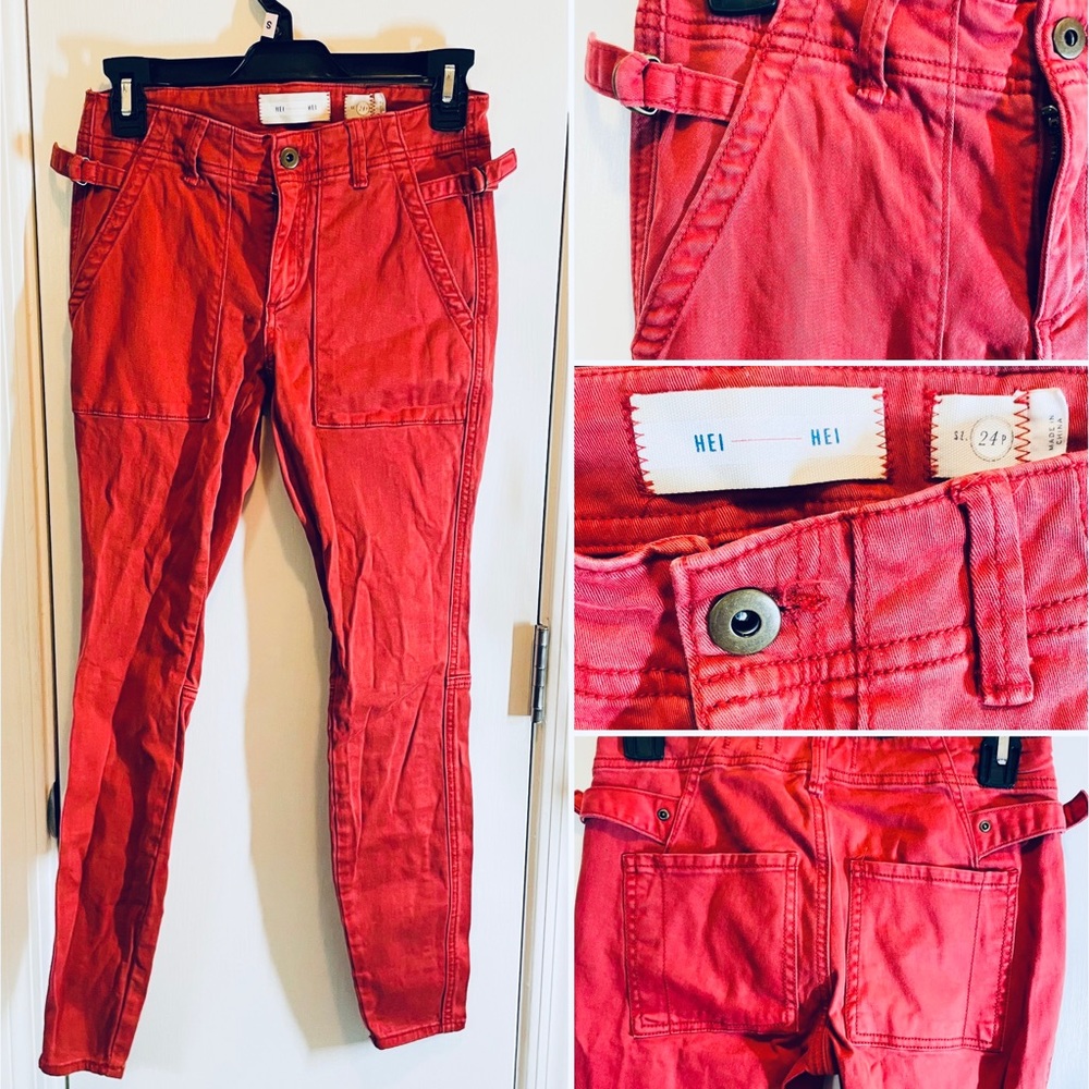 Hei Hei Anthropologie Women’s Red Fade Mid-Rise Skinny Jeans